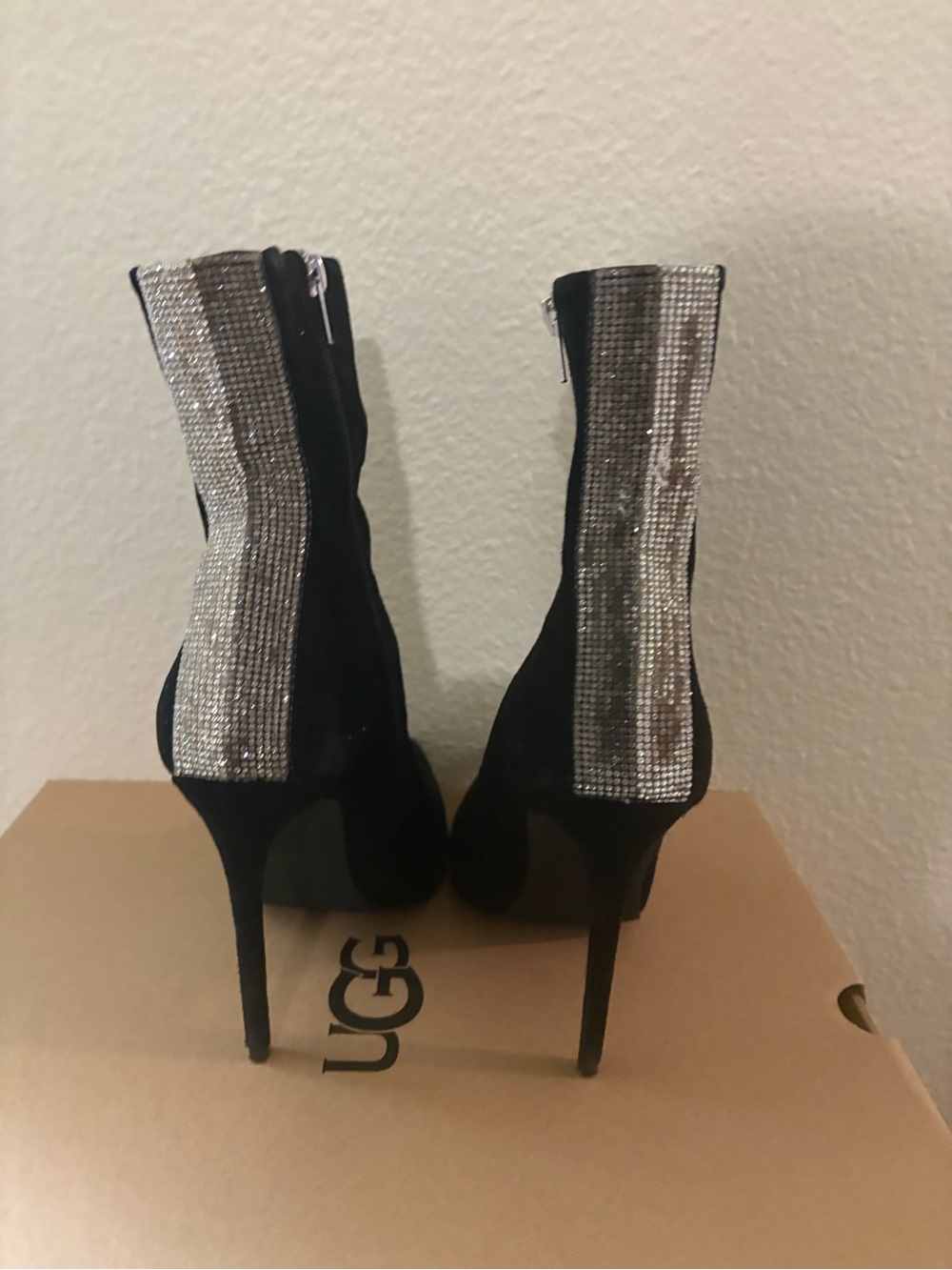 Steve Madden Black Ankle Booties with Silver Crystal Accent - Picture 2 of 5